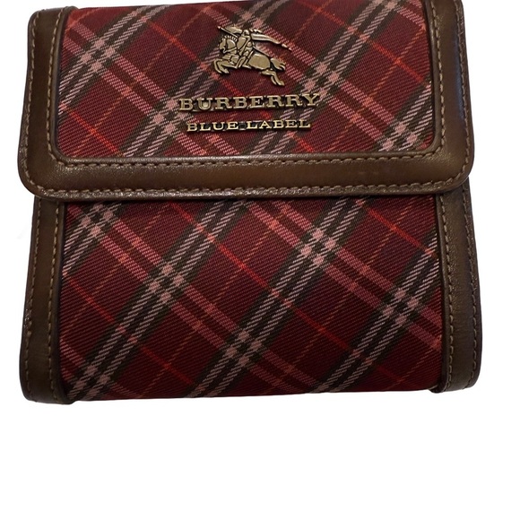 BURBERRY BLUE LABEL WOMEN’S WALLET. Red black white w/ Brown leather trim
